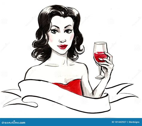 Woman With A Glass Of Wine Stock Illustration Illustration Of Banner