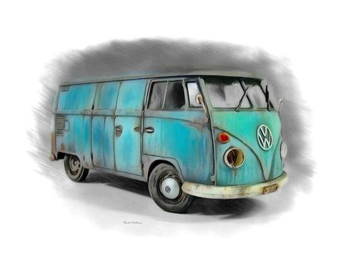 Old 1967 Vw Bus Transporter Type 2 Sketch Digital Art By Scott Wallace