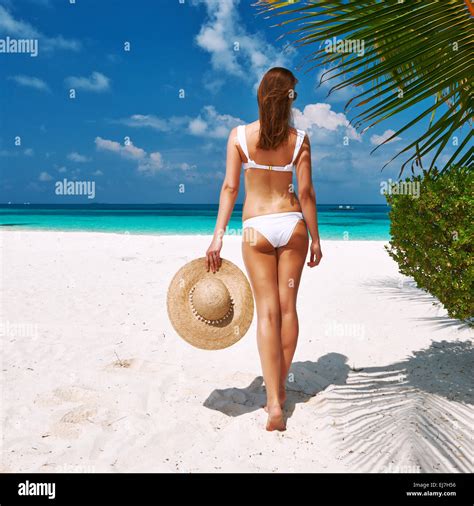 Woman In Bikini On A Beach At Maldives Stock Photo Alamy