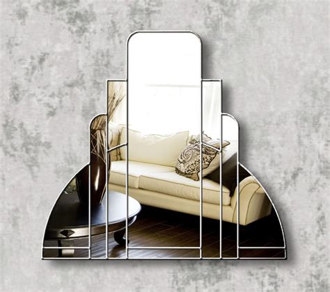 Miami Original Handcrafted Art Deco Over Mantle Wall Mirror In Silver