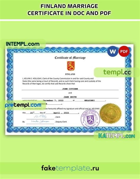 Finland Marriage Certificate Pdf And Word Download Template