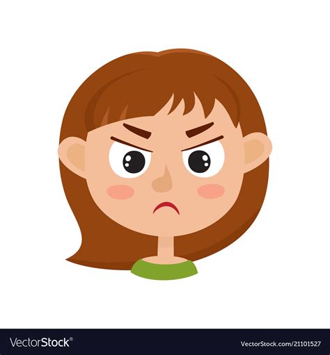 Little Girl Angry Face Expression Set Cartoon Vector Image