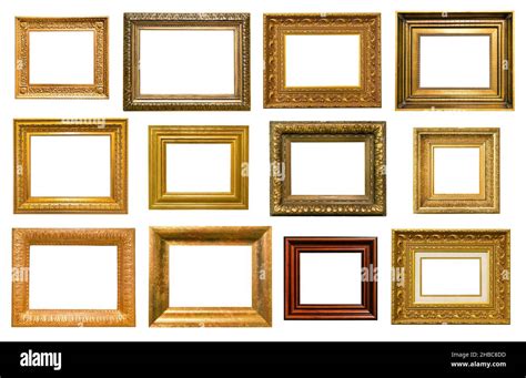 Set Of Various Wide Vintage Wooden Picture Frames With Blank Canvas