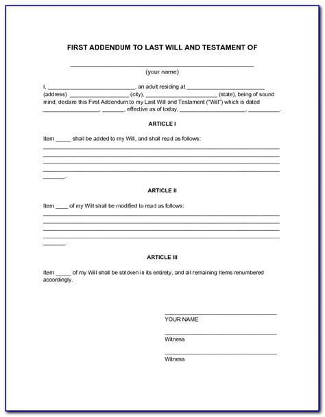 Free Printable Codicil Form