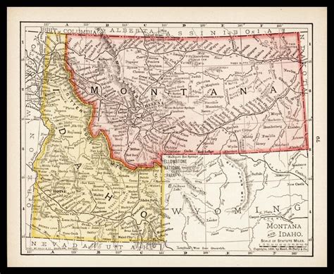 Small Montana Map Idaho Map 1900s Wall By Paragonvintageprints
