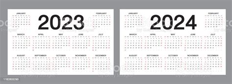 Simple Calendar Layout For 2023 And 2024 Years On White Background Desk