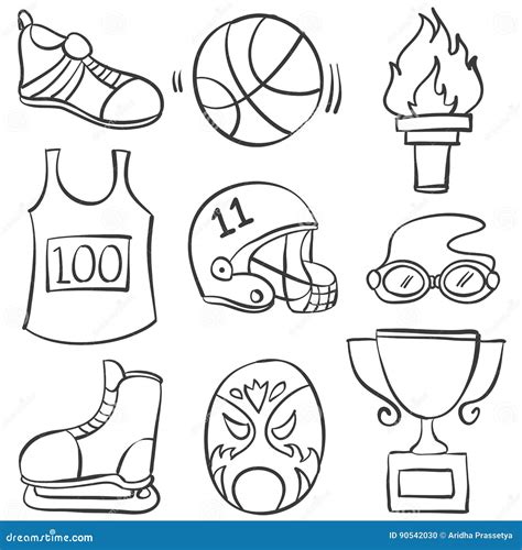 Doodle Of Sport Equipment Style Hand Draw Stock Vector Illustration