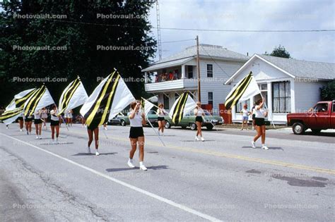 Marching Band Girls Shorts Flags Houses Tiro Auburn Ohio July 1983 1980s Images