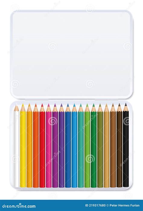 Colored Pencils Crayons Metal Box Color Set Stock Vector Illustration
