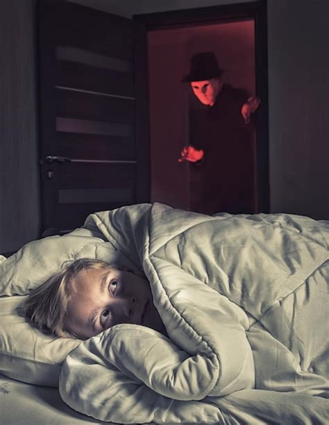 Premium Photo Nightmare Scared Boy Lying In The Bed While The Masked