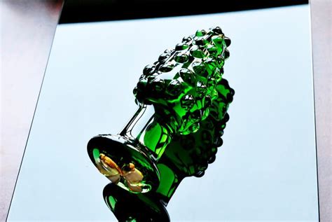 W1029 Butterfly Green Dotted Pyrex Glass Crystal Anal Butt Plug Adult Female Masturbation