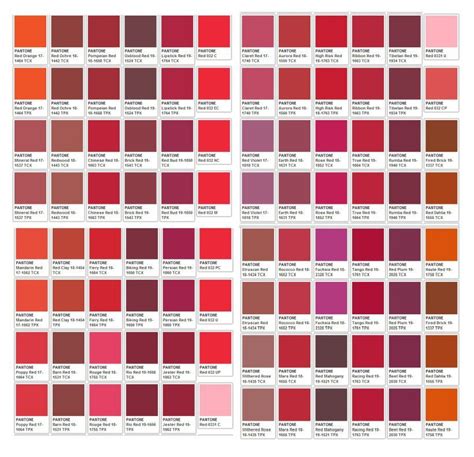 Pantone Color Chart Red Colour Palette Pantone Red