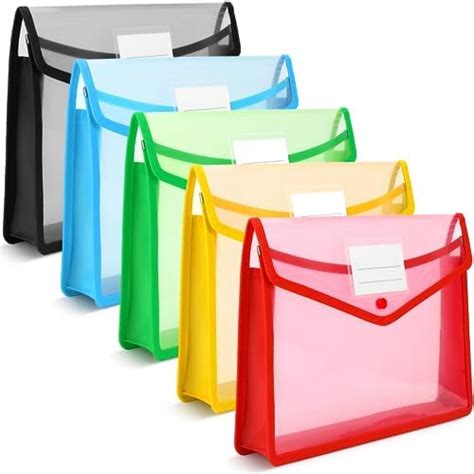 Umriox Plastic File Folders 5 Pack A4 Poly Envelope Expanding File