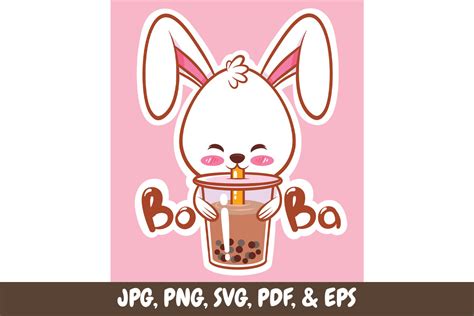 Cute Rabbit Drinking A Boba Tea Graphic By Guloabang · Creative Fabrica