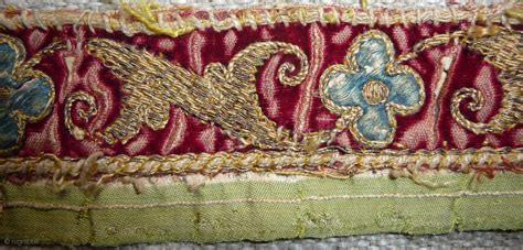 Textile Border Fragment Silk And Gold Thread Embroidery On Velvet