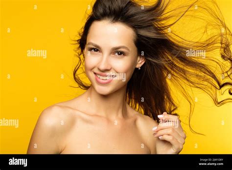 Smiling Girl Hair Flying Wind Haircare Health Stock Photo Alamy