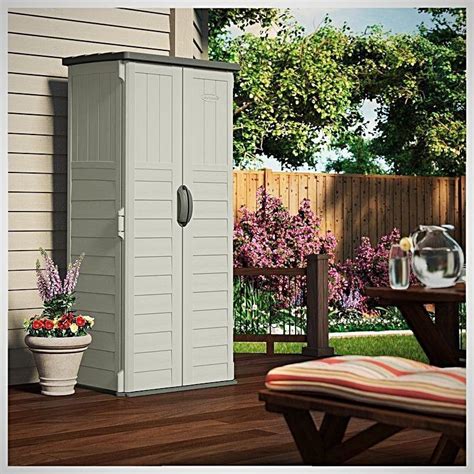 Outdoor Storage Cabinet Plastic Vertical Tool Garden Shed Lockable Door