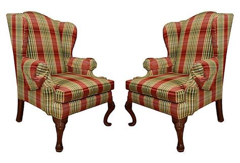 Get the best deals on wing chair slipcovers. Wingback Plaid Chairs, Pair on OneKingsLane.com | Plaid ...