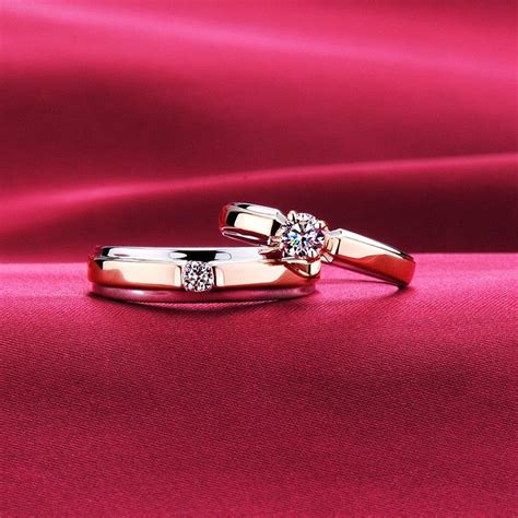 Rose Gold Color Four Claw Advanced Escvd Diamonds Lovers Rings Wedding