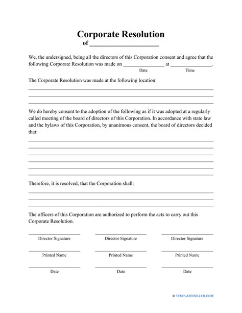 Corporate Resolution Template Word