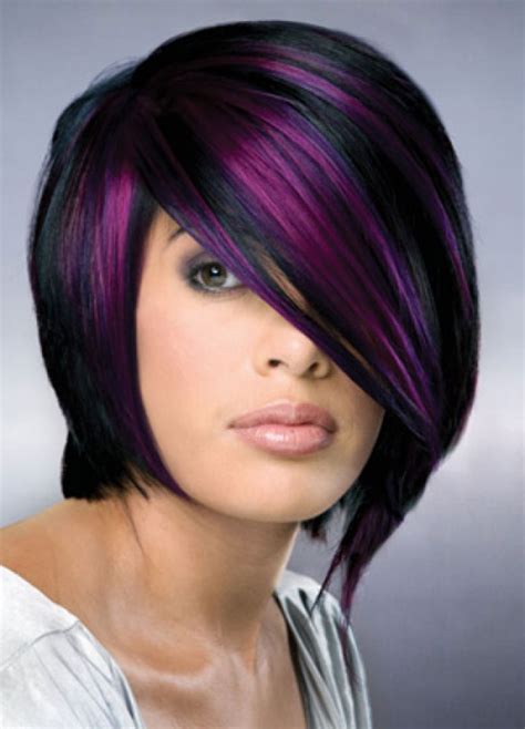 Black Hair With Purple Highlights New Hairstyles Trend Purple Hair Highlights Short Hair