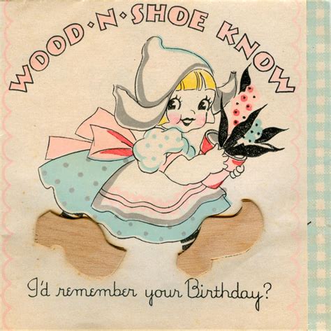 1935 15 B 750 Birthday Card With Wooden Shoes Happy Birthday