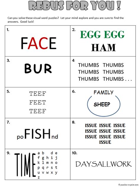 Free Printable Rebus Worksheet From Puzzles To Print Features 10