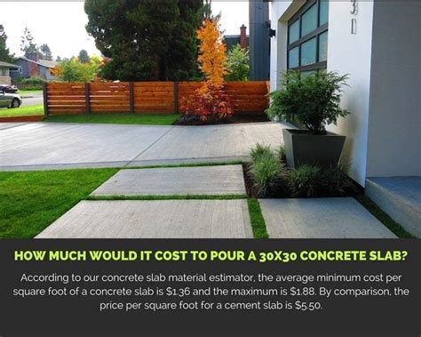 The average cost for a standard 12′ x 12′ shed concrete slab costs roughly: How Much Would it Cost to Pour a 30×30 Concrete Slab?