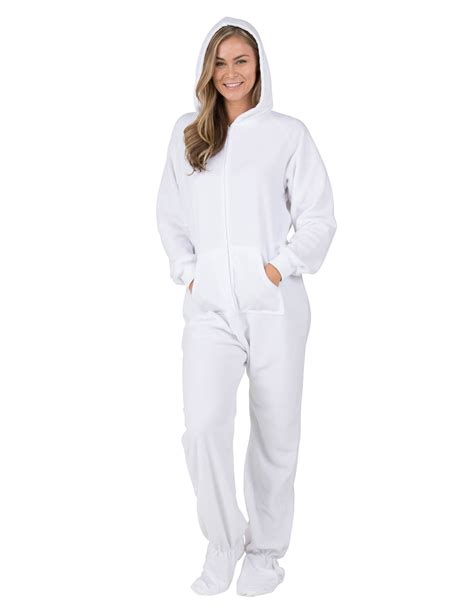 Arctic White Hoodie One Piece Adult Hooded Footed Pajamas One Piece Hooded Pjs Adult