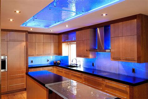 Custom Kitchen Design With Led Colour Changing Lights Kitchen