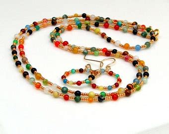 Long Beaded Necklace Of Colorful Gemstones And By Willoaksstudio