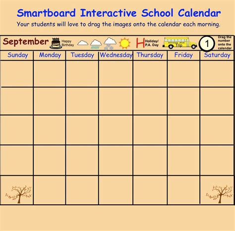 Smartboard Interactive School Calendar Sept June School Calendar