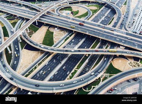 Scenic Aerial View Of Big Highway Intersection In Dubai Uae At