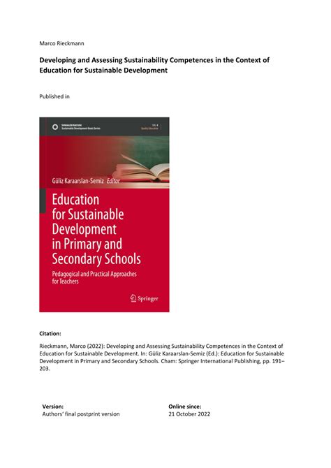 Pdf Developing And Assessing Sustainability Competences In The