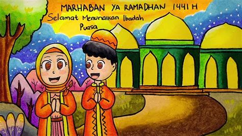 Gambar mewarnai kegiatan ramadhan kumpulan gambar bagus. cara menggambar poster tema marhaban ya ramadhan 1441 h bulan lihat