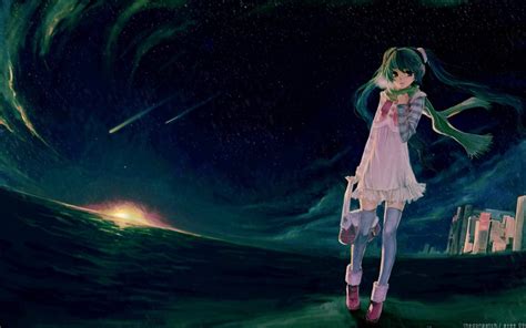 Illustration Anime Anime Girls Sitting Beach Vocaloid