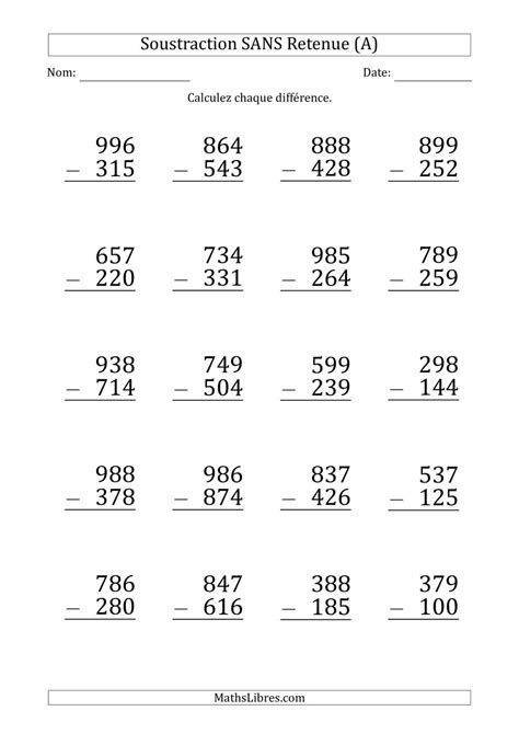 Exercice de maths amusant ! Soustraction d'un Nombre à 3 Chiffres par un Nombre à 3 ...