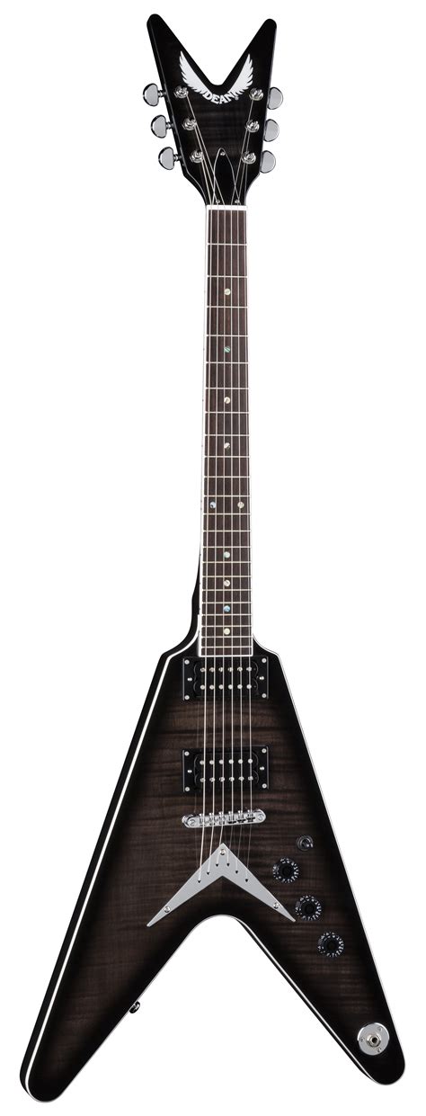 Dean V 79 Flame Top Solid Body Electric Guitar Trans Black