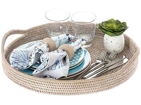 15.0 w x 15.0 d x 2.0 h (in inches) Amazon.com: KOUBOO La Jolla Rattan Round Serving Tray ...