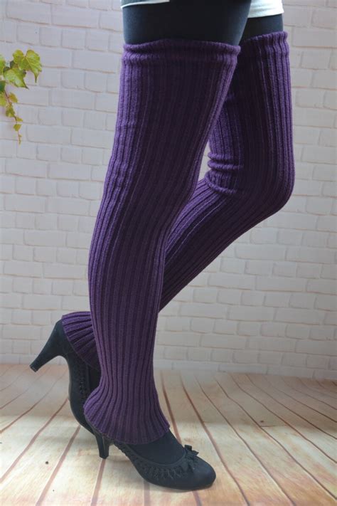 27 In Long Womens Leg Warmers Purple Knit Thigh High Leg Etsy