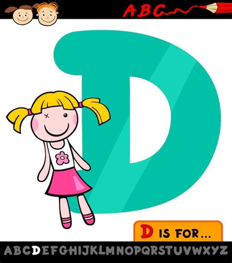Premium Vector Letter D With Doll Cartoon Illustration