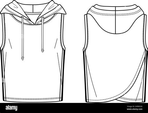 Vector Hooded Sweatshirt Fashion Cad Woman Sleeveless Sweatshirt Technical Drawing Top Sketch