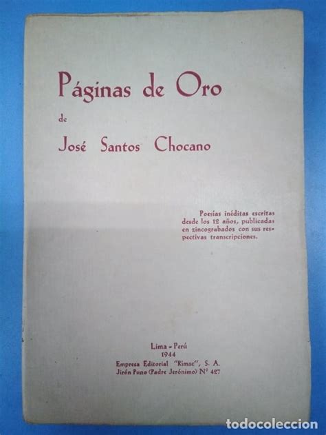 Páginas De Oro De José Santos Chocano Poesía Comprar En