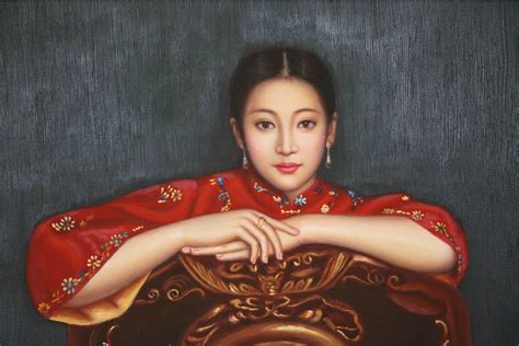 Original Oil Painting Chinese Woman Mary Kays Furniture