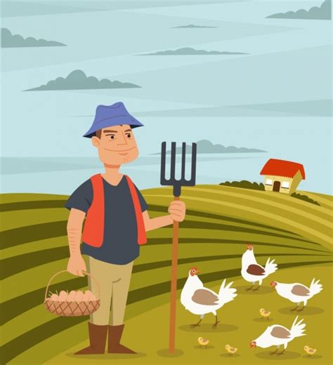 农业劳动的农民家禽图标彩色卡通画 矢量 Misc 免费矢量 免费下载