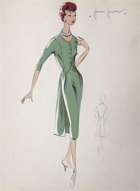 Unknown Lady In Elegant 1950s Green Dress Parisian