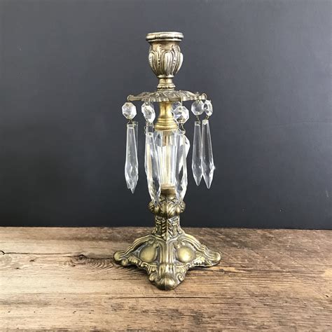Vintage Crystal Candlestick Victorian Ornate Crystal Prism Candlestick
