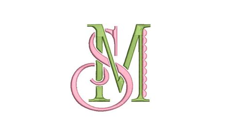 Fancy S M Monogram Machine Embroidery File Design 4x4 Inch Hoop