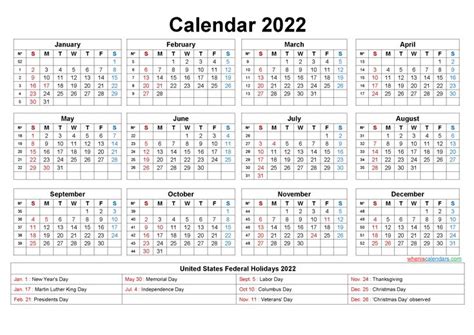 Bank Holidays 2022 Printable Calendar One Page Printable Yearly