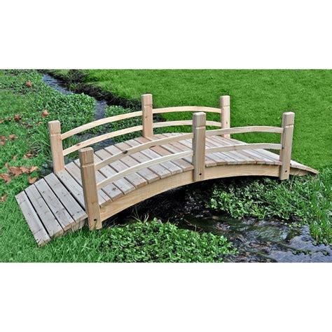 5 Ft Cedar Wood Garden Bridge With Railings In Natural Finish